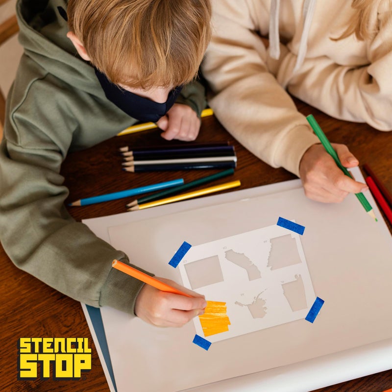 Stencil Stop USA 50 States Stencil Set â€“ 4 Inches, Reusable, Labeled State Stencils for Painting on Wood, Walls, Fabric, and DIY Crafts â€“ Great for Geography, Education, Scrapbooking, and Home Decor - Image 4